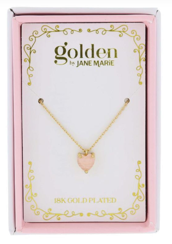 Jane Marie Kids 14” 18k Gold Plated Rose Quartz Heart Necklace