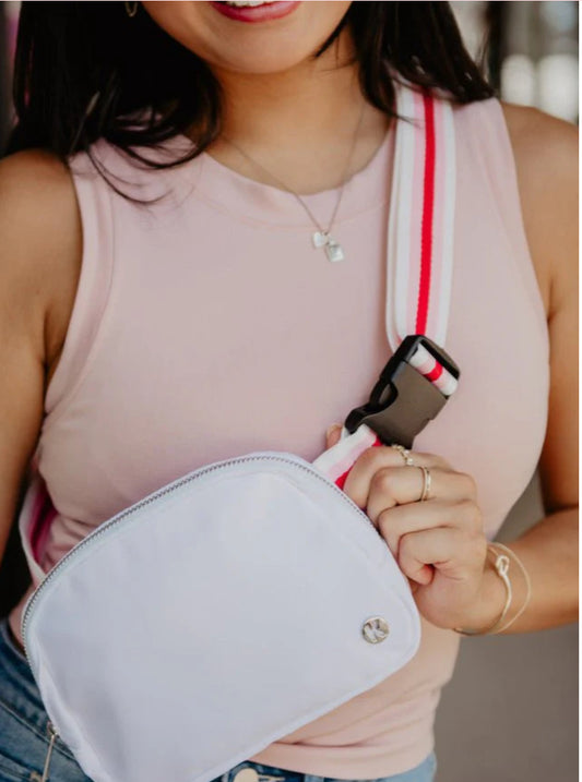 Katydid WHITE SOLID  BELT BAG WITH STRIPED STRAP