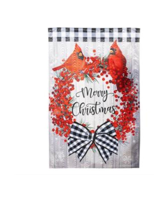 Evergreen Country Berry Wreath Moire House Flag