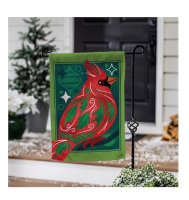 Evergreen Decorated Cardinal Burlap Garden Flag
