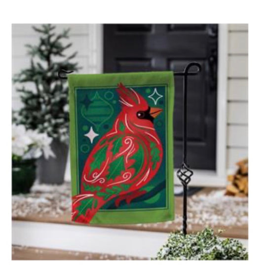 Evergreen Decorated Cardinal Burlap Garden Flag
