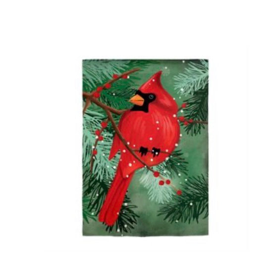 Evergreen Cardinal in Pines Applique Garden Flag