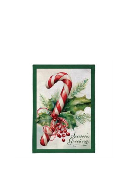 Evergreen Season's Greetings Candy Cane Burlap House Flag