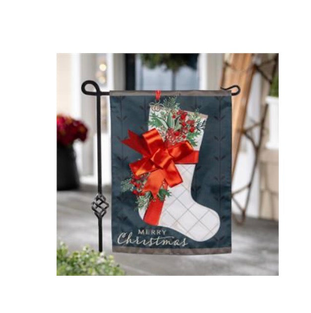 Evergreen Christmas Stocking Applique Garden Flag