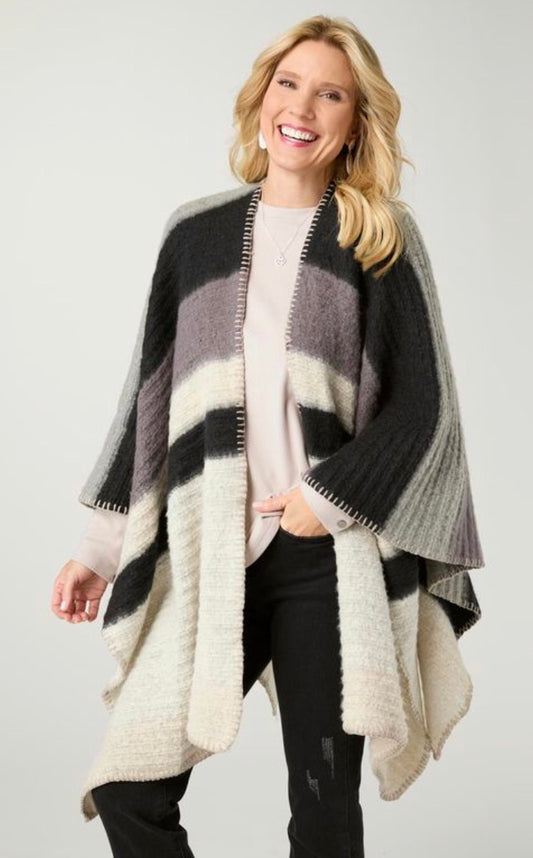 CoCo + Carmen Arden Super-soft Striped Wrap Grey/Black/Charcoal