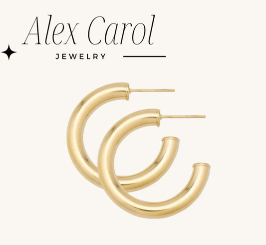 Alex Carol 40mm Small open 5mm hollow hoop 14KT gold color water resistant