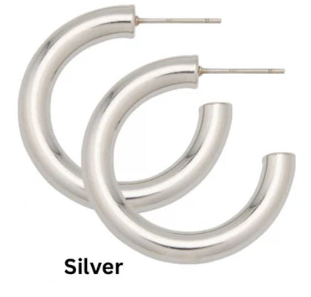 Alex Carol 40mm Small open 5mm hollow hoop silver color water resistant