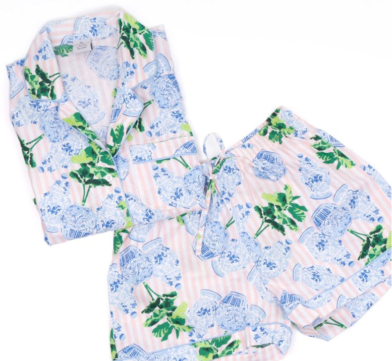8 Oak Lane Short Pj set - Ginger Fig Stripe