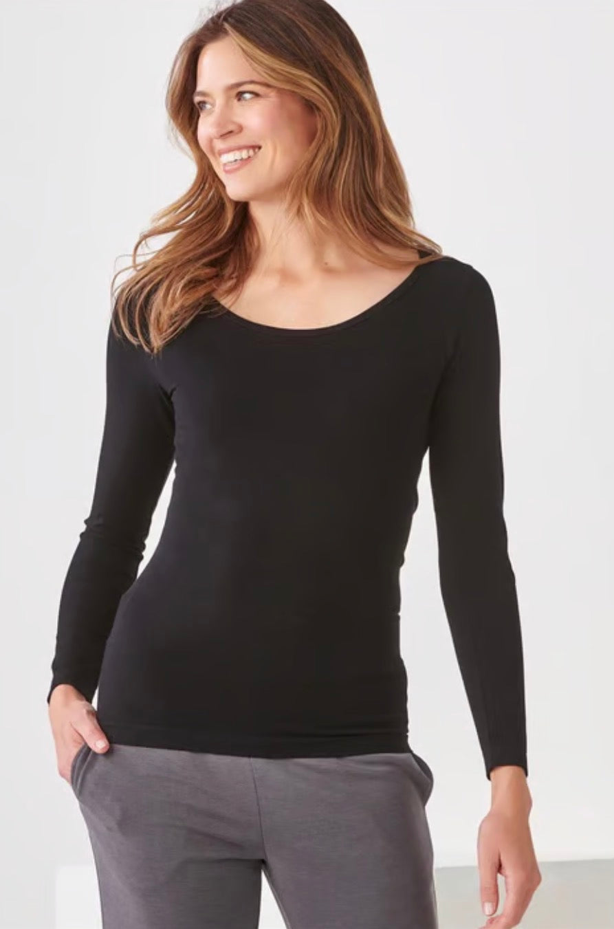 CHARLIE PAIGE Seamless Bamboo Long Sleeve Top, Black