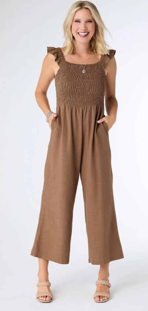 Coco + Carmen Kohde Wide Leg Smocked Jumpsuit - Cocoa