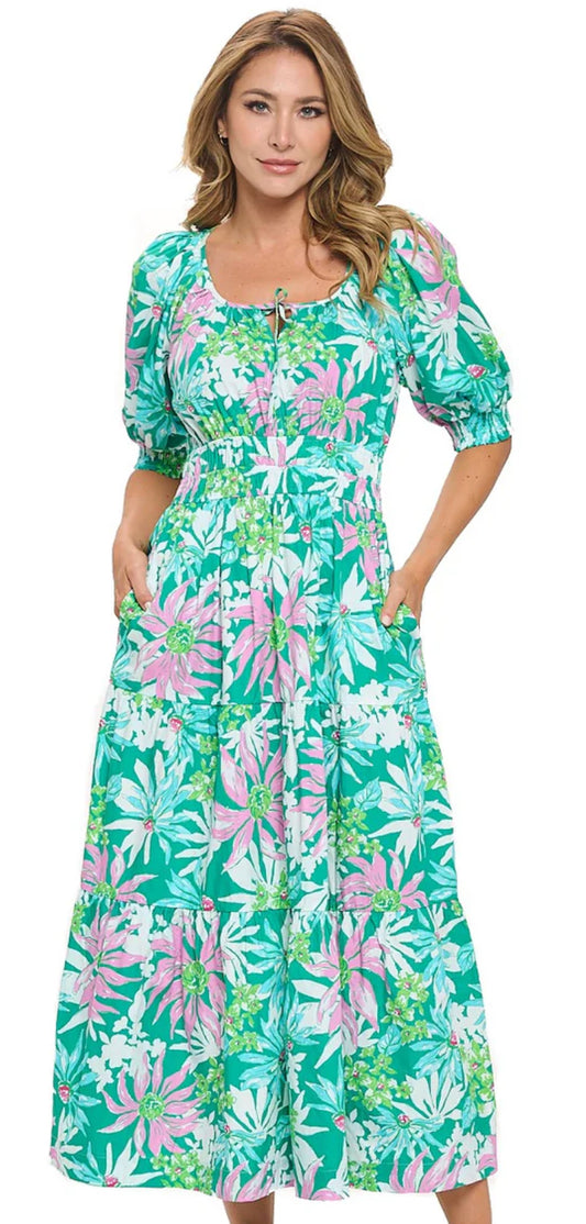 Aryeh Kaeli Tiered Maxi Dress Apple Green