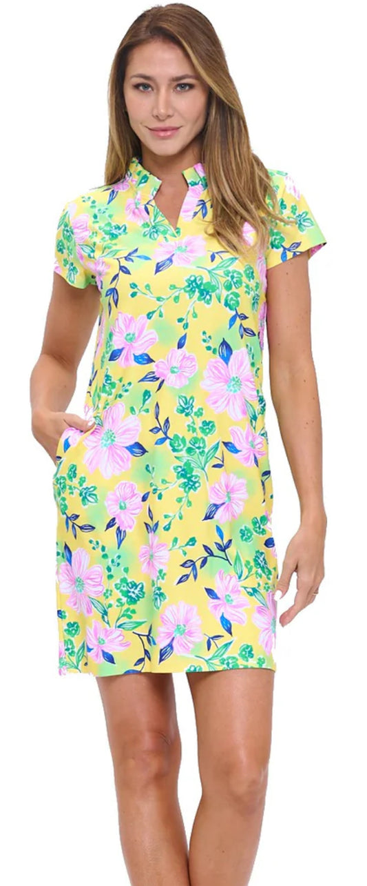 Aryeh Sally Pleated Neckline Dress Lemon