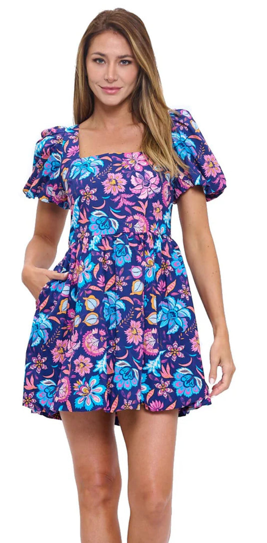 Aryeh Clarissa Back Smocked Bubble Dress Navy