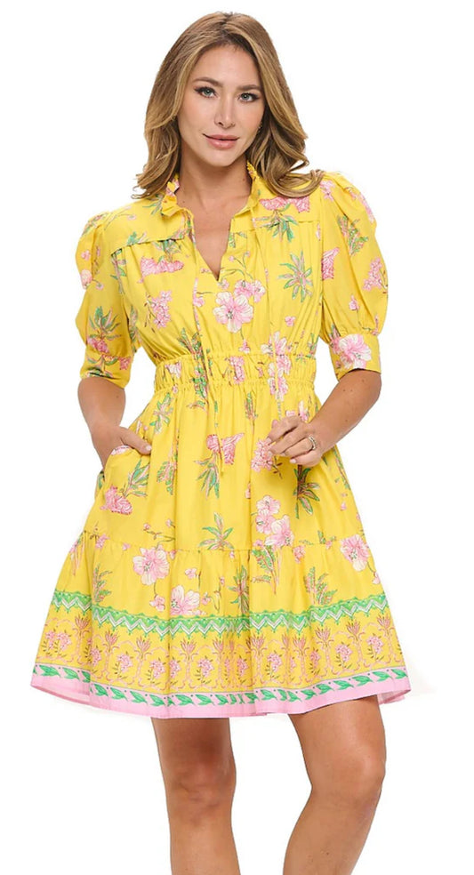 Aryeh Angela Smocked Waist Dress Yellow
