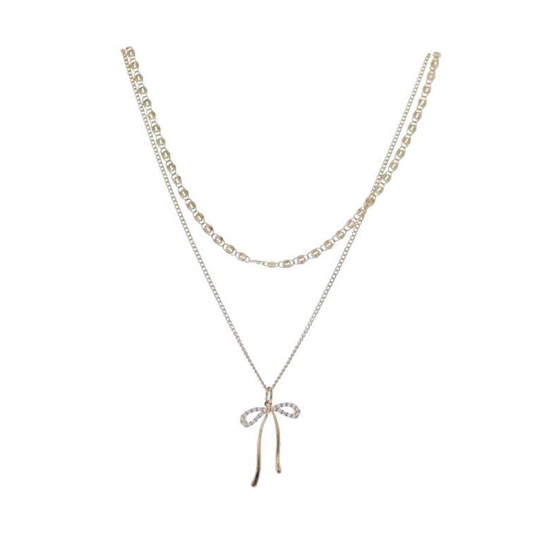 Jane Marie Gold Cable & Twisted Star Chain Necklace With Clear Crystal Bow