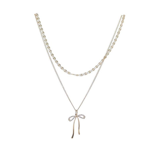 Jane Marie Gold Cable & Twisted Star Chain Necklace With Clear Crystal Bow