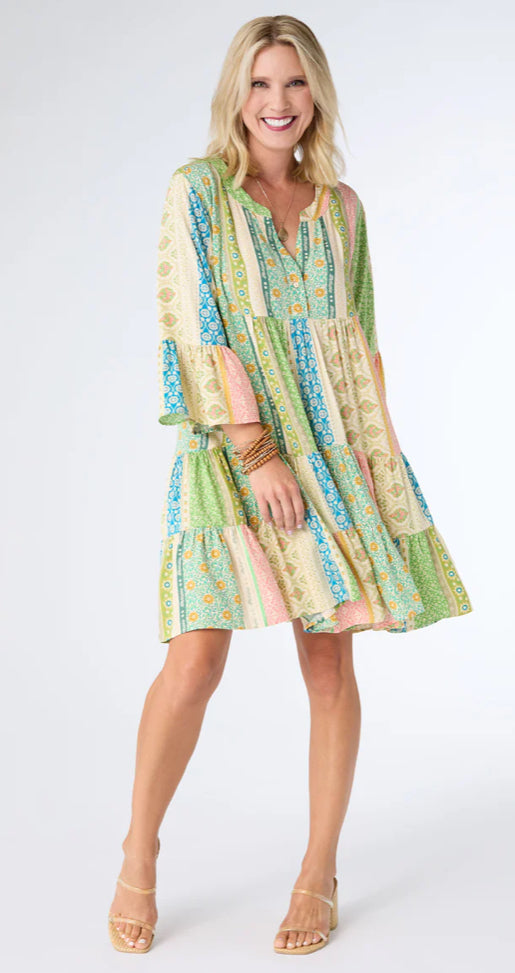 Coco + Carmen Emilee Printed Tunic Dress Green/Coral