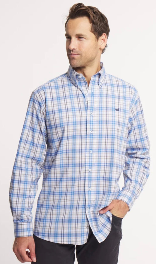 Southern Marsh Highlands Lattice Performance Dress Shirt - French Blue & Navy Plaid