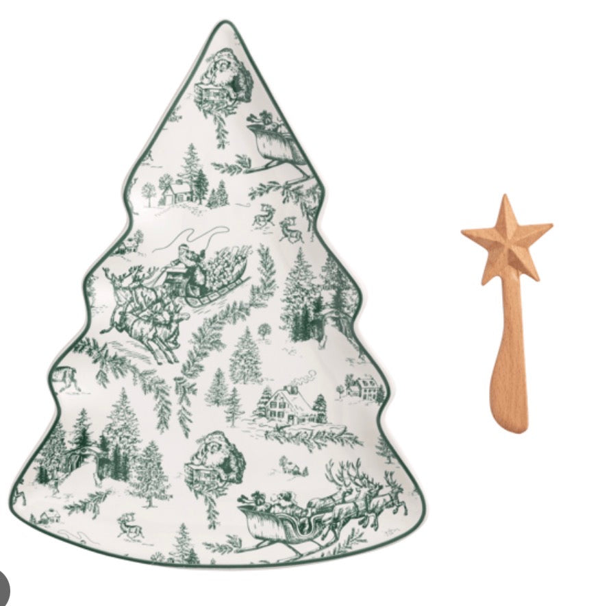 Mudpie Green Toile Tree Platter