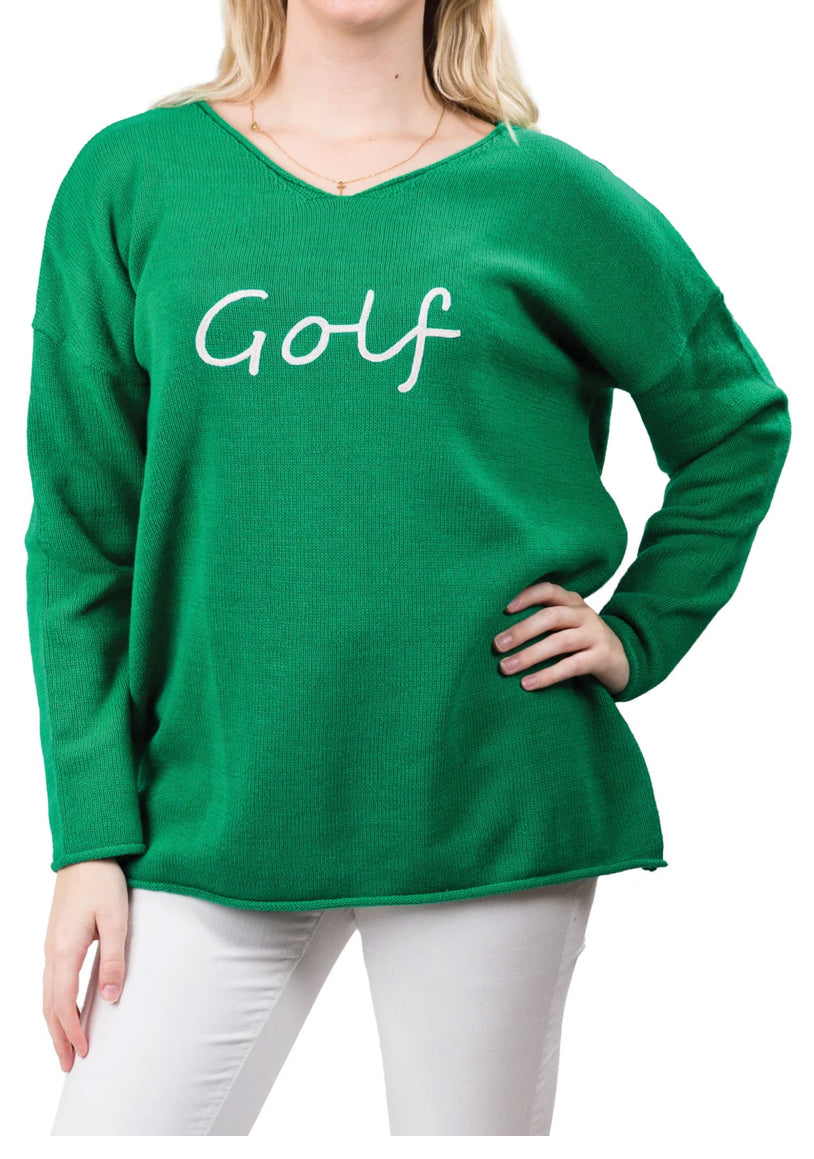 Top It Off Elsie Sweater : Green With White Golf