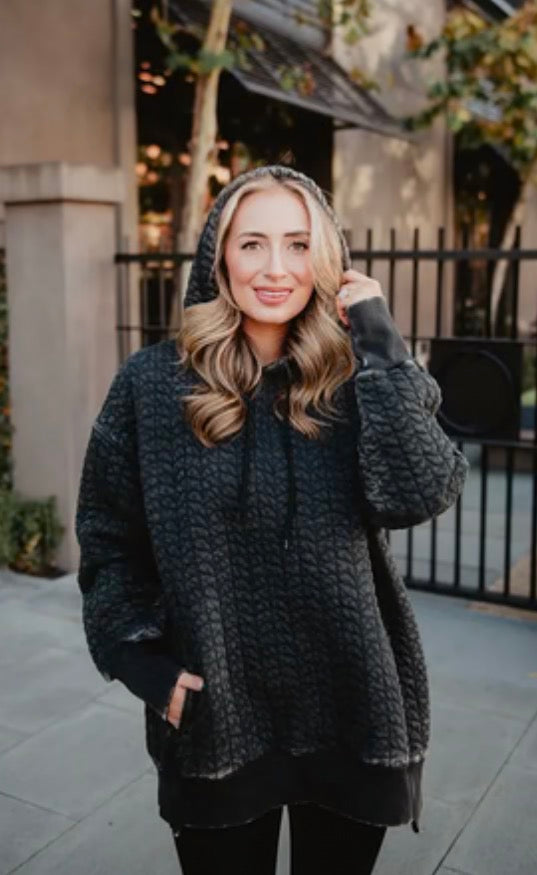 Katydid CHARCOAL HEART QUILTED PULLOVER HOODIE