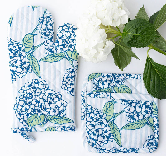 8 Oak Lane Oven Mitt Set Hydrangea stem