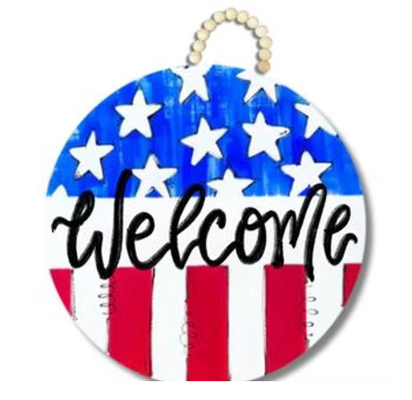 DK Designs Patriotic Flag 23 inches Hanger “welcome”