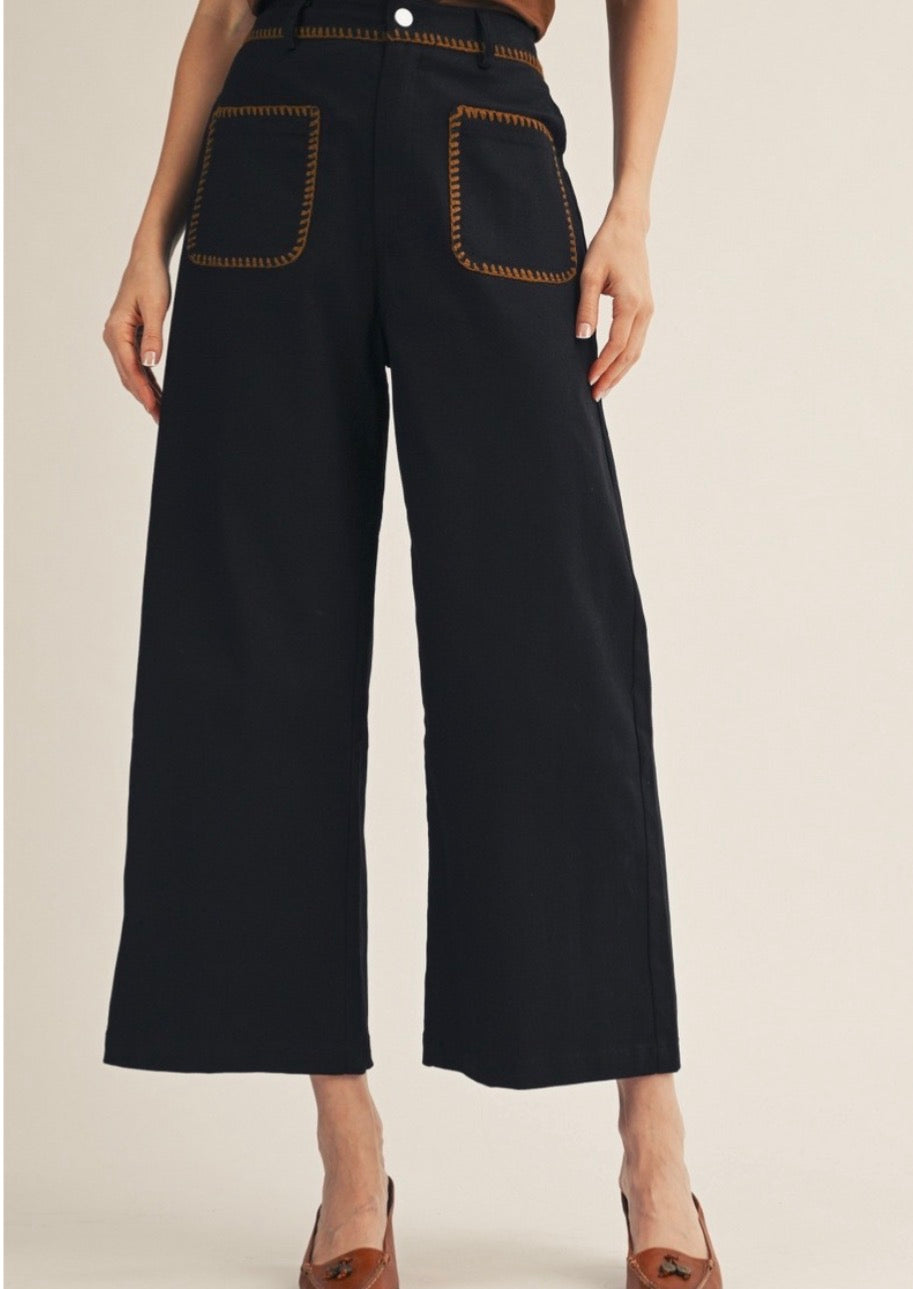 Jodifl Stitch Accent Wide Leg Solid Pants