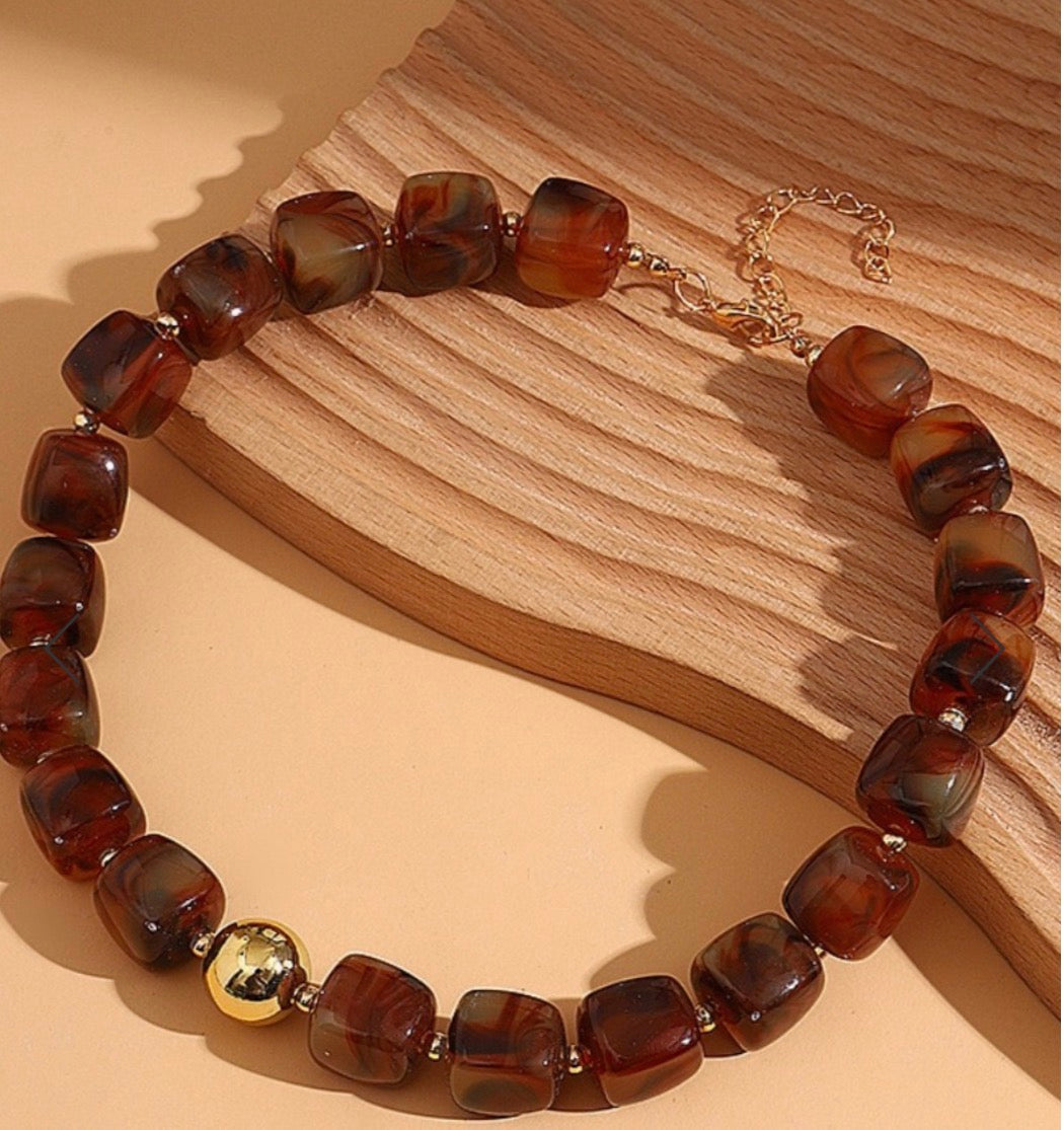 Resin Bead Necklace Brown