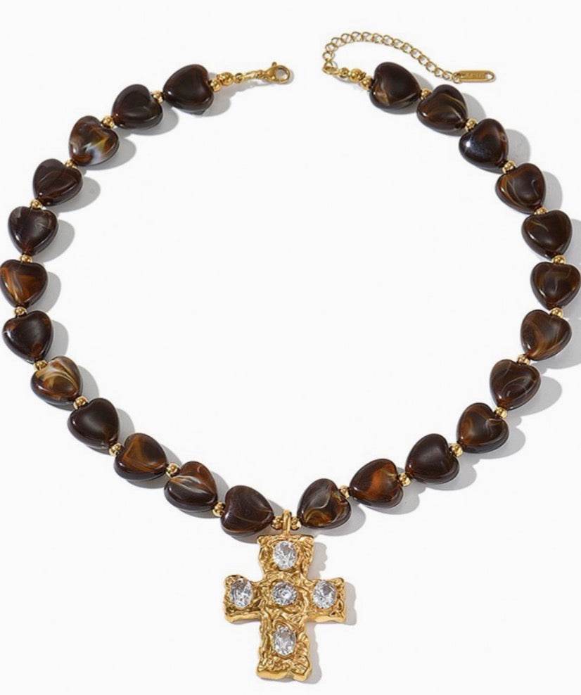 Stainless Steel Flower Cross Heart Necklace