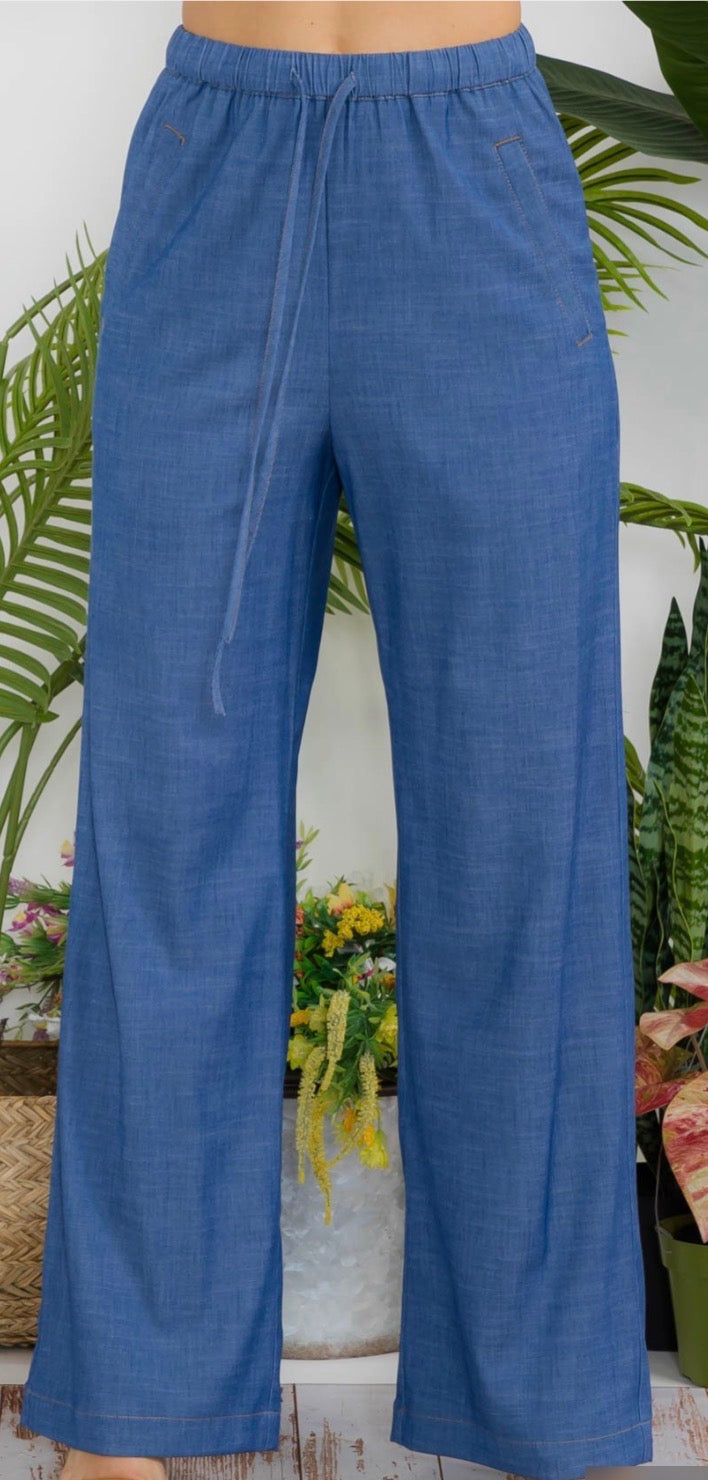 Drawstring Denim Pants Dark Denim