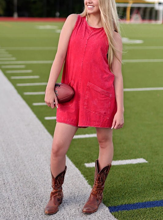 Jadelynn Brooke Tailgate Romper Mineral Wash Red