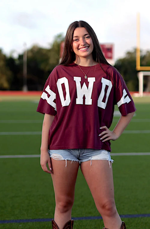 Jadelynn Brooke Home Town Tee - Howdy Maroon/white