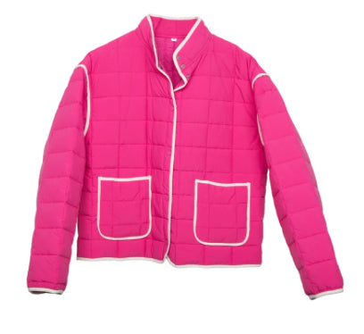 Katydid Hot Pink Quilted Trim Jacket With White Piping