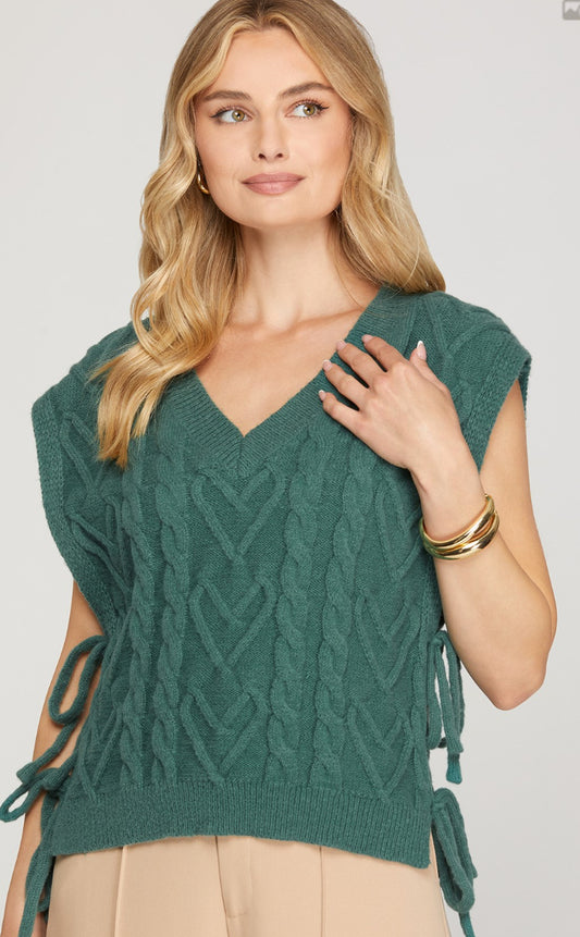 She + Sky Side The Cable Sweater Vest Slate Green