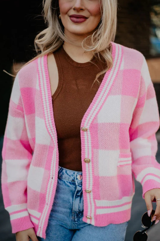 Katydid Plaid Gold Button Sweater Cardigan