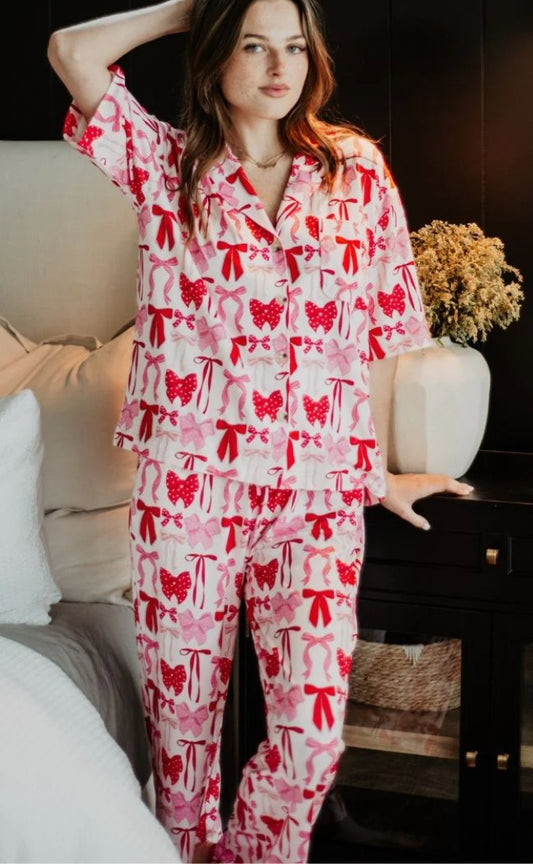 Katydid Pink & Red Coquette Bows Pajama Pant Set