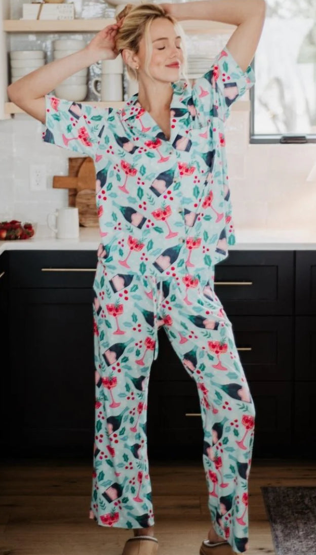 Katydid Holiday Champagne, Couples & Holly Pajama Pant Set