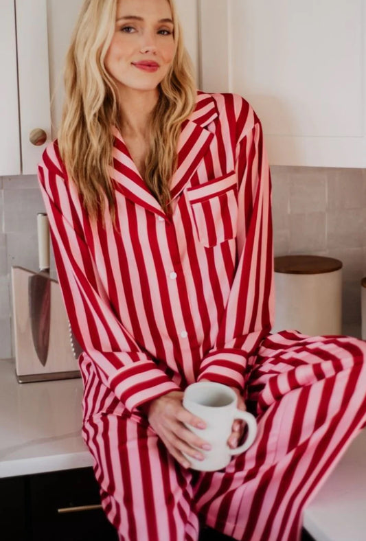 Katydid Blush Striped Satin Pajama Pants Set