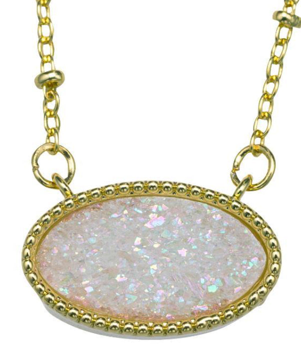 Jane Marie Kids 18K Gold Plated Necklace with AB White Oval Druzy