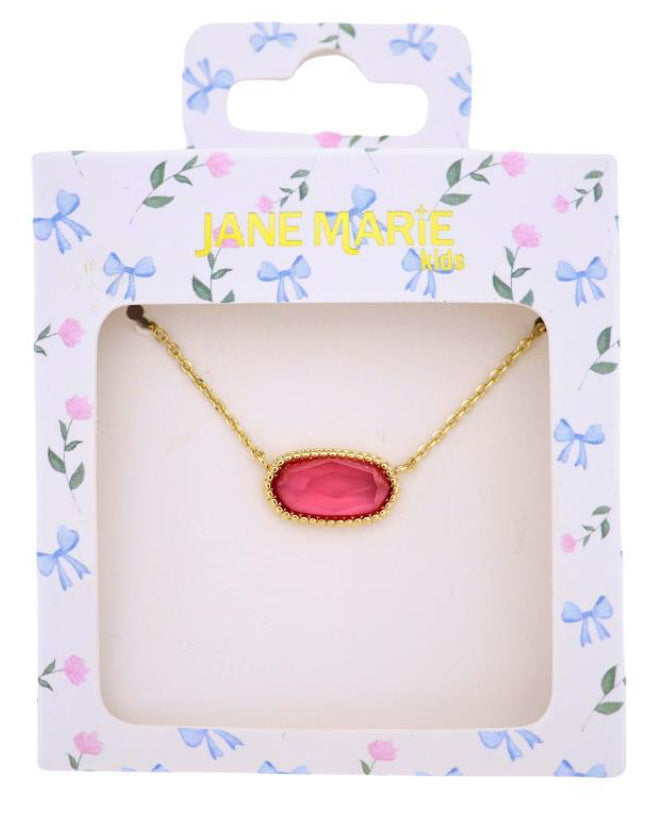Jane Marie Kids Gold Cable Chain Necklace with Pink Sideways Rectangle