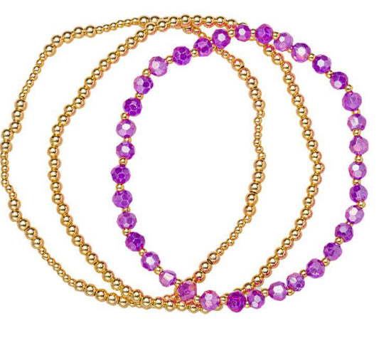 Jane Marie 18K Gold Plated Set of 3, October Tourmaline Beaded Stretch Bracelet