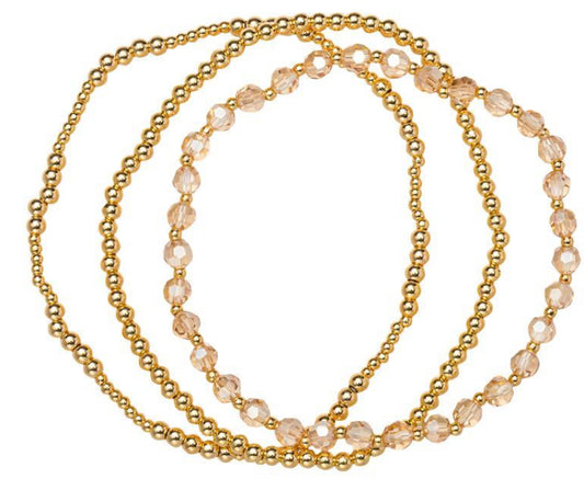 Jane Marie 18K Gold Plated Set of 3, November Topaz Beaded Stretch Bracelet