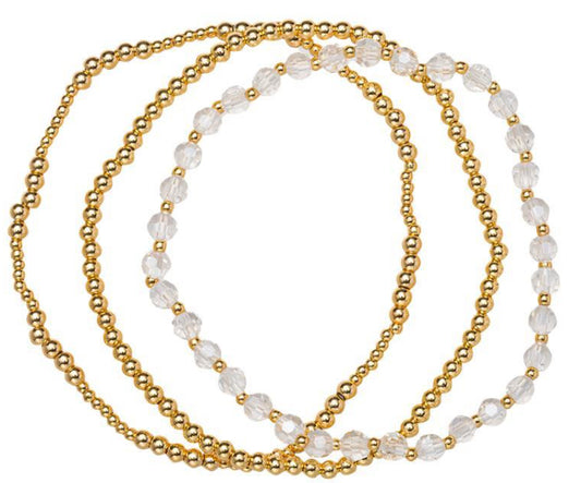 Jane Marie 18K Gold Plated Set of 3, April Diamond Beaded Stretch Bracelet