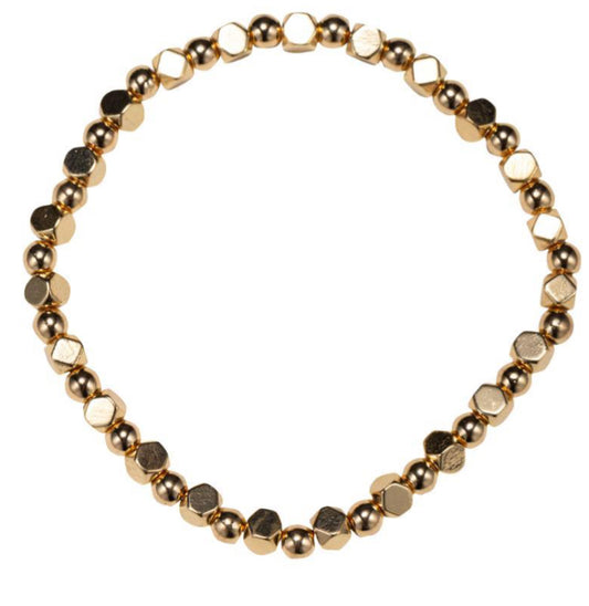 Jane Marie Gold Cube, Round Beaded Stretch Bracelet