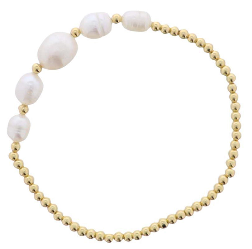 Jane Marie 18K Gold Plated Gold Beaded Stretch Bracelet With Pearl