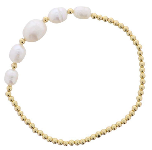 Jane Marie 18K Gold Plated Gold Beaded 2 Pearl Pattern Stretch Bracelet