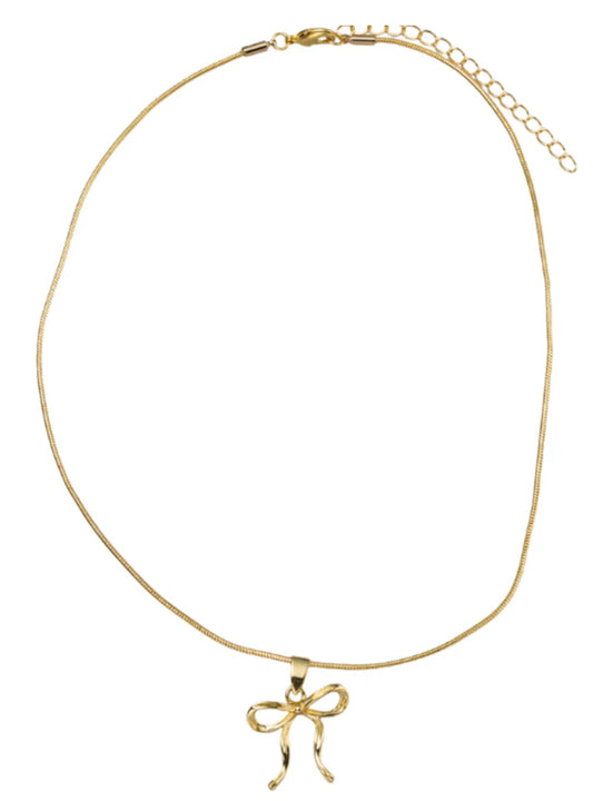 Jane Marie 18K Gold Plated Gold Rope Chain Necklace with Gold Bow