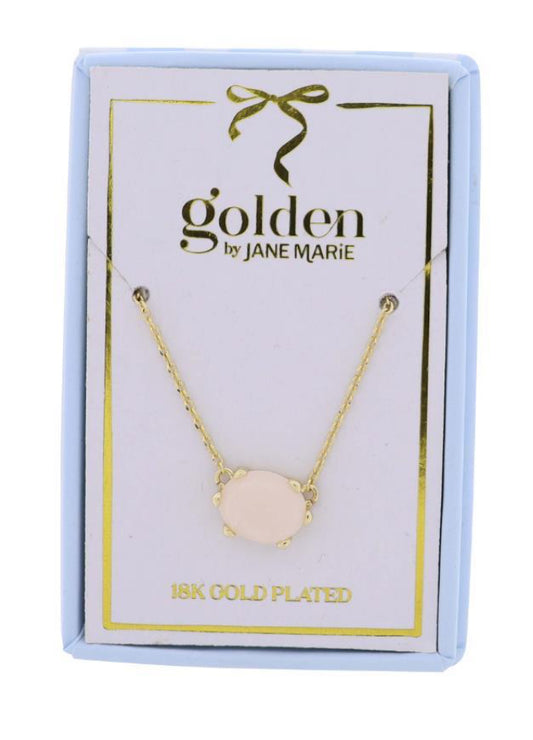 Jane Marie 18K Gold Plated Chain Necklace with White Stone Oval
