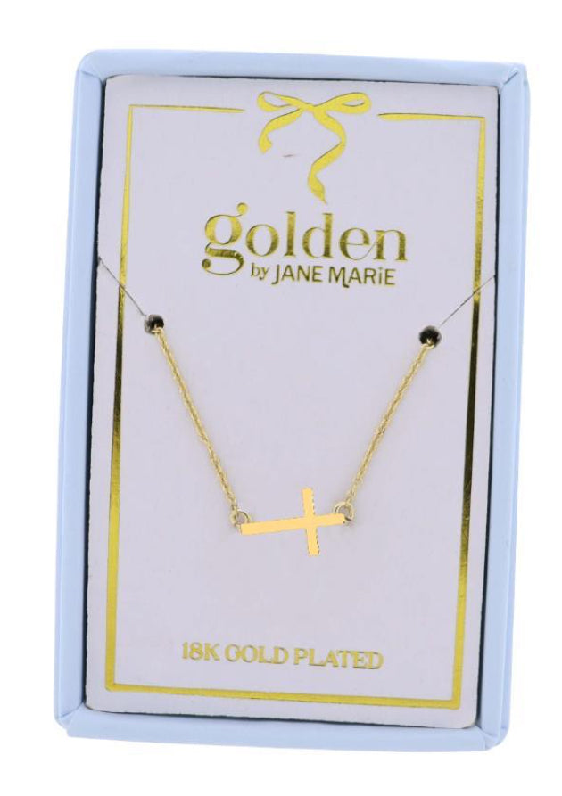 Jane Marie 18K Gold Plated Chain Necklace with Gold Sideways Cross